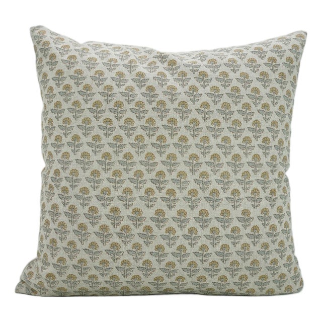 Fabdivine Gulmohar Handmade Block Print Pillow Cover Pure Linen Floral Decorative 20x20inches Cushion Cover For Sale
