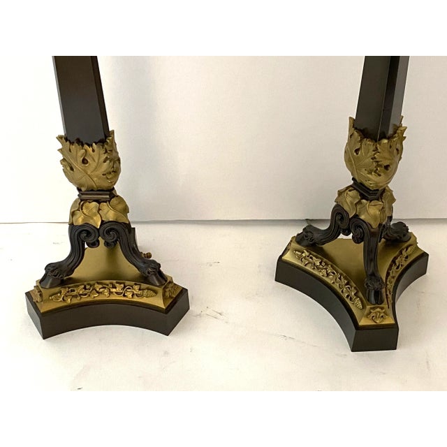 Black Pair of French Empire Revival Candelabra Lamps Bronze For Sale - Image 8 of 13
