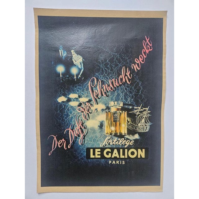 Art Deco Parfume Le Galion Advertising Poster, France, 1940s For Sale - Image 3 of 8