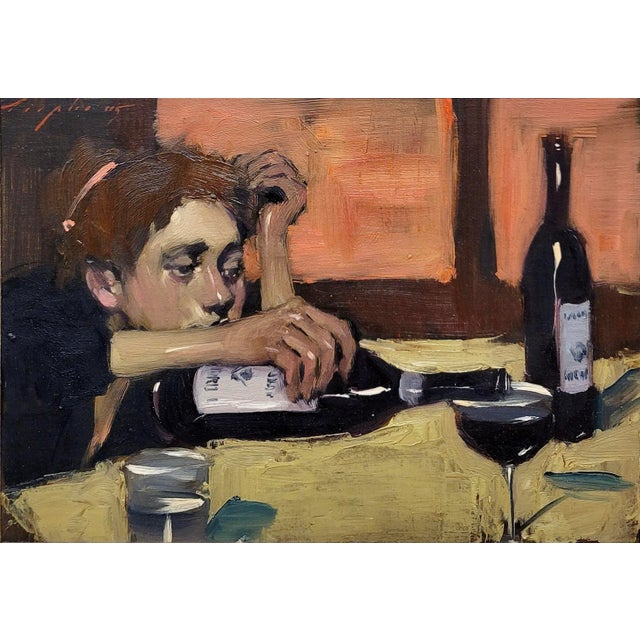Expressionism Malcolm Liepke -Girl Getting Drunk on Red Wine -Oil Painting For Sale - Image 3 of 7