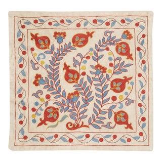 20"x20" Embroidered 100% Silk Pillowcase. Handmade Cushion. Modern Throw Pillow For Sale