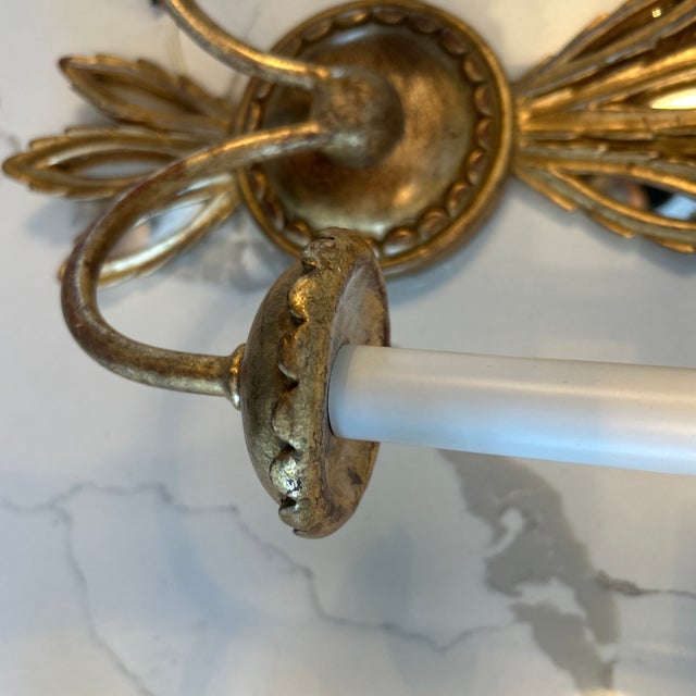 Vintage Mid-Century Italian Giltwood & Mirror Wheat Sheaf Two-Light Wall Sconces - a Pair For Sale - Image 9 of 12