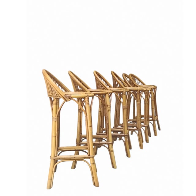 Vintage Rattan and Bamboo Bar Stools by Franco Albini, Italy, 1960s, Set of 6 For Sale - Image 9 of 9