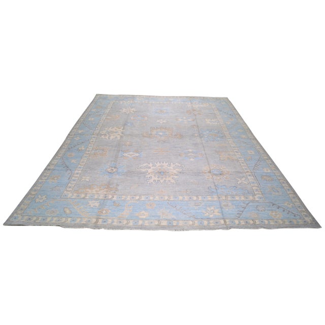 Pakistani Oushak Hand Knotted Wool Rug, soft texture.