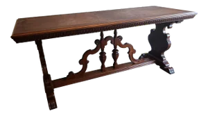 1910s Imperial Grand Rapids Carved Solid Walnut Trestle Table
