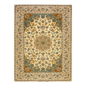 1940s Ivory Medallion Antique Persian Isfahan Silk Rug 3' 8'' X 5' 1'' Handknotted Carpet