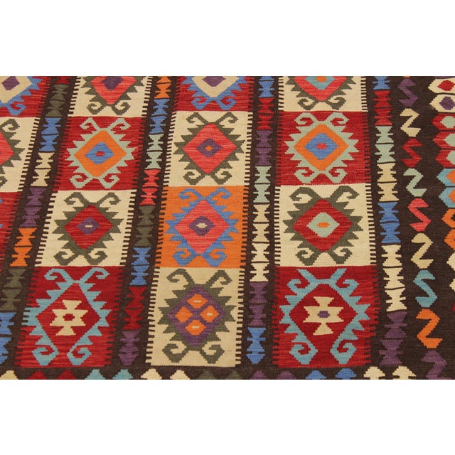 1990s Shabby Chic Kilim Chocolate Rust Wool Rug - 8'5" X 9'11" For Sale - Image 5 of 7