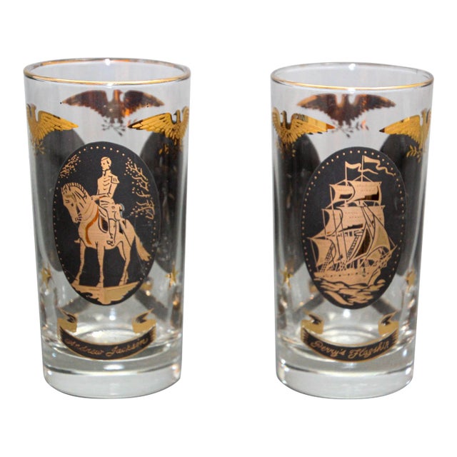 Vintage American Libbey Gold Drinking Glasses Set of 2 Hollywood Regency Retro For Sale
