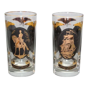Vintage American Libbey Gold Drinking Glasses Set of 2 Hollywood Regency Retro