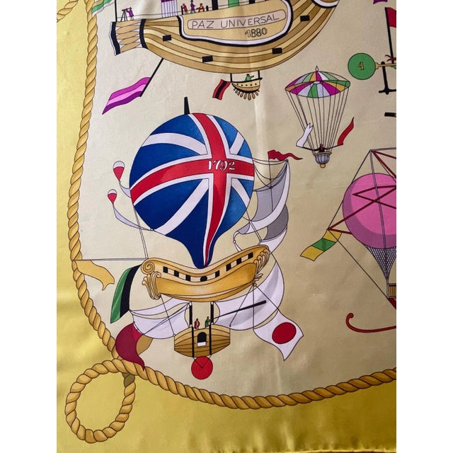 Textile HERMÈS FOLIES du CIEL 1990 Silk Scarf designed by Dubigeon Loïc For Sale - Image 7 of 12