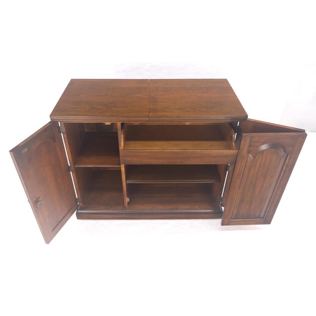 Solid Cherry Raised Panel Doors Liquor Bar Serving Flip Top Cabinet MINT For Sale - Image 15 of 18
