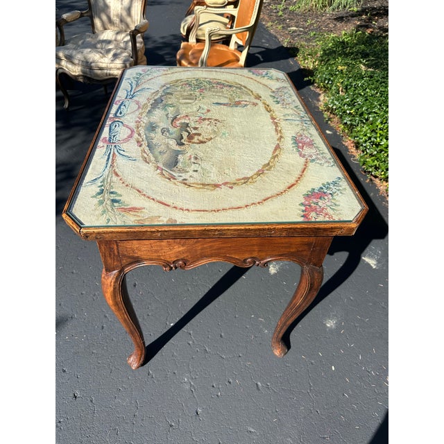 French 19th Century Walnut Desk With Aubusson Tapestry Top For Sale - Image 3 of 11