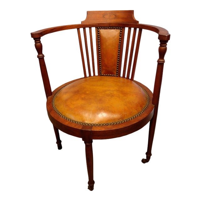 Antique Mahogany & Leather Semi Circular Armchair | Chairish