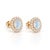 Embrace celestial magic with these alluring rainbow moonstone oval halo stud earrings. Glowing with a soft blue sheen, the...