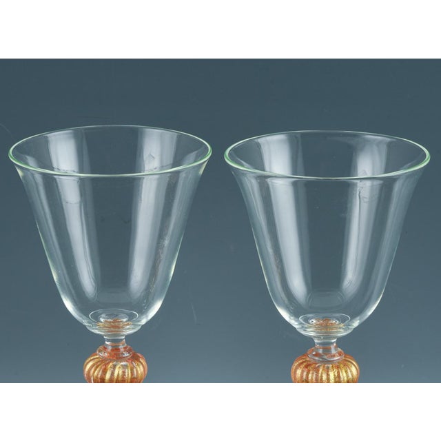 Mid-Century Modern Mid 20th Century Murano Glass Wine Glasses With Ribbed Gold-Leaf Stems, Set of Ten For Sale - Image 3 of 8