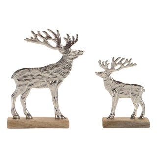 Metal Deer Silhouette with Wood Base (Set of 2) For Sale