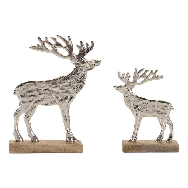 Metal Deer Silhouette with Wood Base (Set of 2) For Sale
