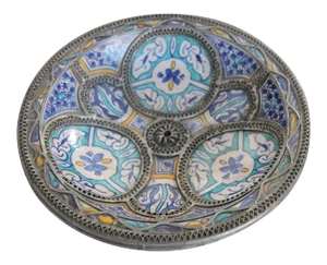 Moorish Ceramic Dish Bowl Adorned with Silver Filigree from Fez