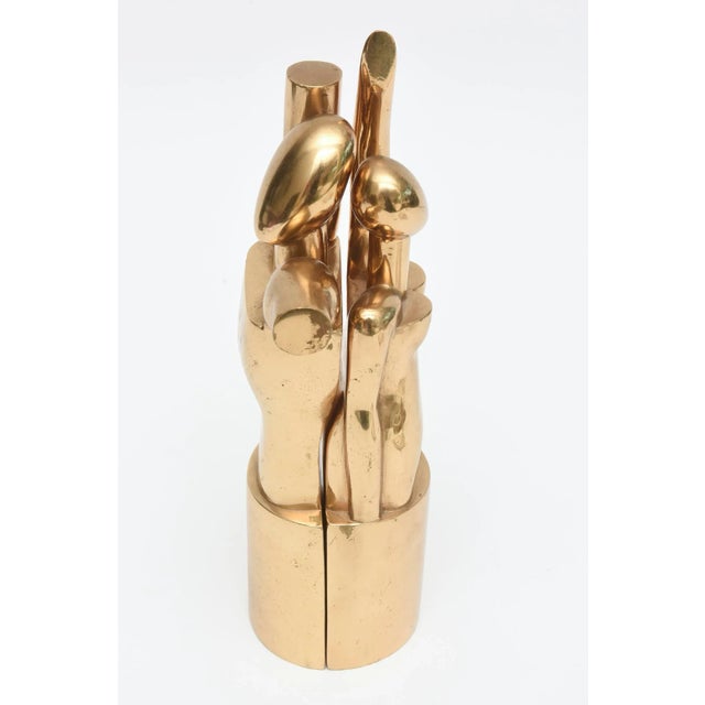 Modern Vintage 1977 Bronze Cubist Signed Rabaey Modernist Sculpture or Bookends Man Woman Pair Of For Sale - Image 3 of 12
