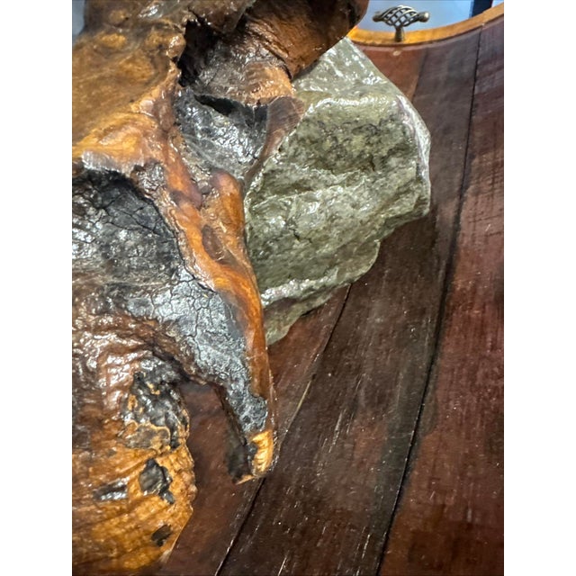 Large Mid-Century Studio Craft Burl Root & Unakite Stone Lamp With Organic Fiber Shade — 16” For Sale - Image 9 of 17