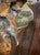 Large Mid-Century Studio Craft Burl Root & Unakite Stone Lamp With Organic Fiber Shade — 16” For Sale - Image 9 of 17