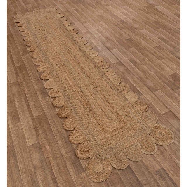 Natural Color Jute Scallop Handmade Bohomian Rug Runner 3'x12' For Sale - Image 4 of 10