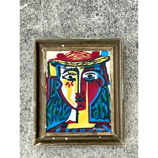 Vintage Original Homage to Picasso Oil on Canvas For Sale In West Palm - Image 6 of 7