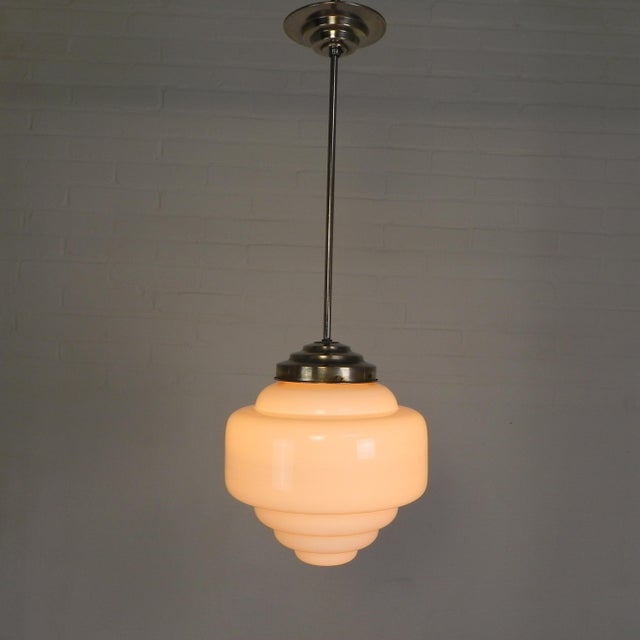 Art deco pendant lamp with stepped opaline shade, 1930s such opaline shades were widely used in both homes and public...