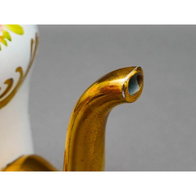Mid 20th Century Bohemian Czech White Cut to Green Cased Gold Gilt Hand Painted Floral Teapot For Sale - Image 10 of 10