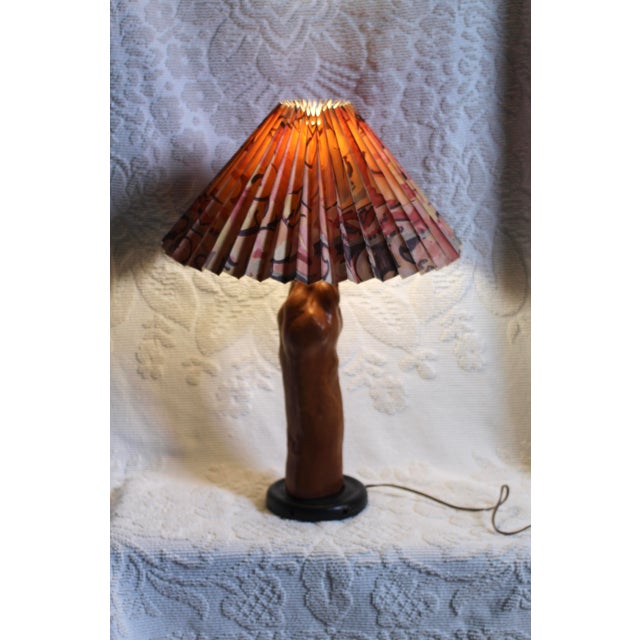 1970s Cypress Knob Live Wood Tree Root Lamp With Postmodern Pleated Shade For Sale - Image 10 of 12