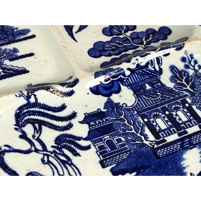 1930s Vintage Blue Willow English Ceramic Divided Dinner Plates - Set of 6 For Sale - Image 5 of 9