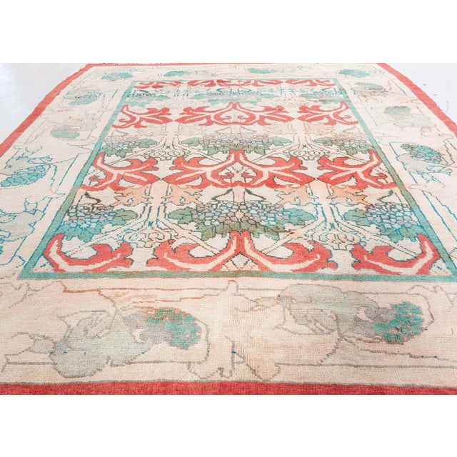 Textile Doris Leslie Blau Vintage Irish Arts & Crafts Floral Ivory Hand-Knotted Wool Rug For Sale - Image 7 of 8