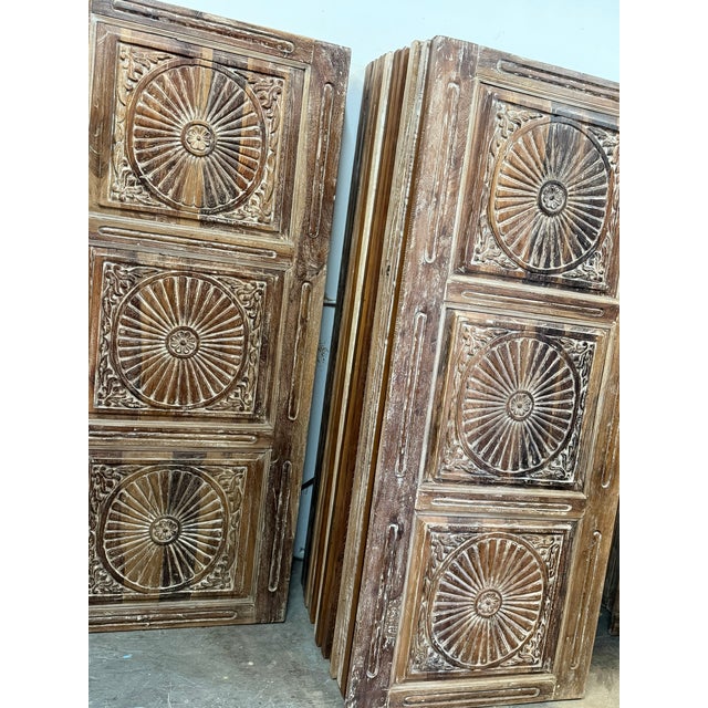 Spanish Style Vintage Sunburst Carved Wooden Door Panel 80x34 For Sale - Image 10 of 12