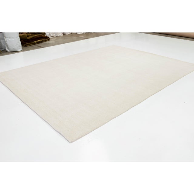 2010s Contemporary Indian Texture Handmade Wool Rug in a Solid Ivory Color For Sale - Image 5 of 10