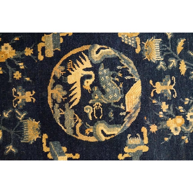 1930s Blue Navy Floral Medallion Antique Chinese Peking Rug 2'0" X 4'6" Handknotted Wool Carpet For Sale In New York - Image 6 of 6