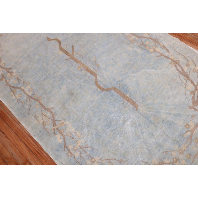 Powder Blue Oval Chinese Rug For Sale In New York - Image 6 of 12