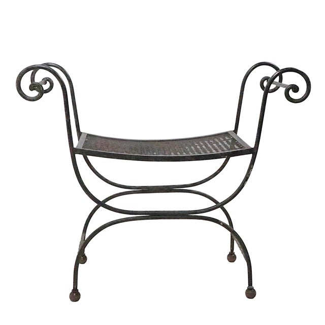 Mid 20th Century Hollywood Regency Wrought Iron Saddle Seat Bench For Sale - Image 12 of 13