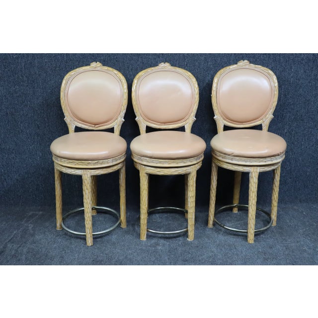Set/3 French Style Leather Bar Stools For Sale - Image 10 of 10