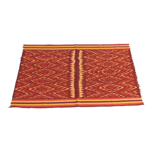 Orange & Red Woven Cotton Ikat Textile From Guatemala.
