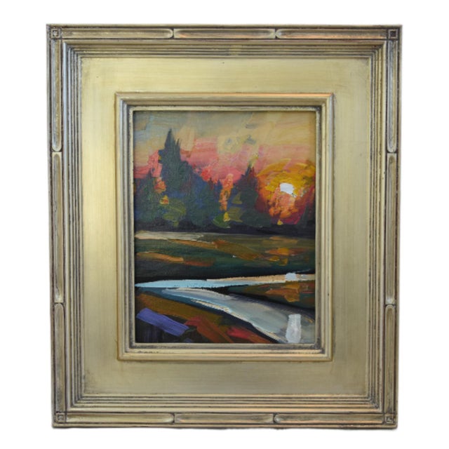 William Hawkins Moonlight Landscape Painting Including the Antiqued Silver Wood Frame For Sale - Image 4 of 7