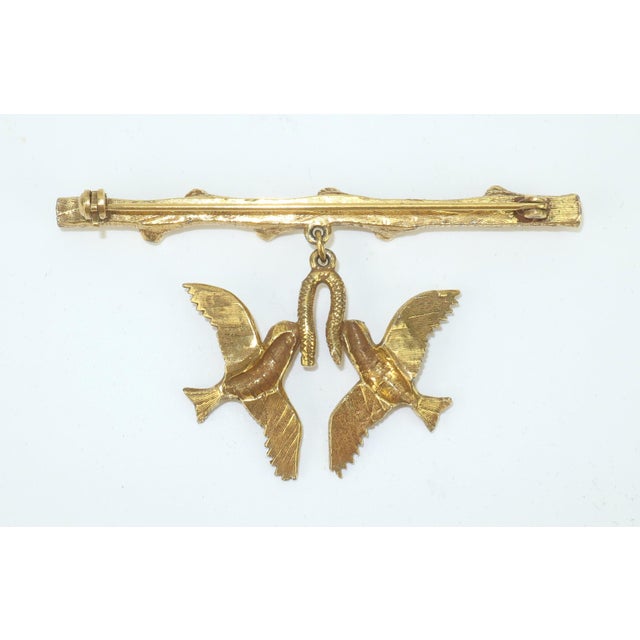 Vintage Victorian Style Gold Plated Love Birds Brooch For Sale - Image 4 of 10