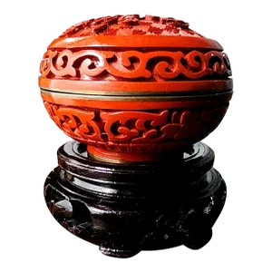 Chinese Red Cinnabar Fine Lacquer Round Box on Ebony Wood Pedestal
