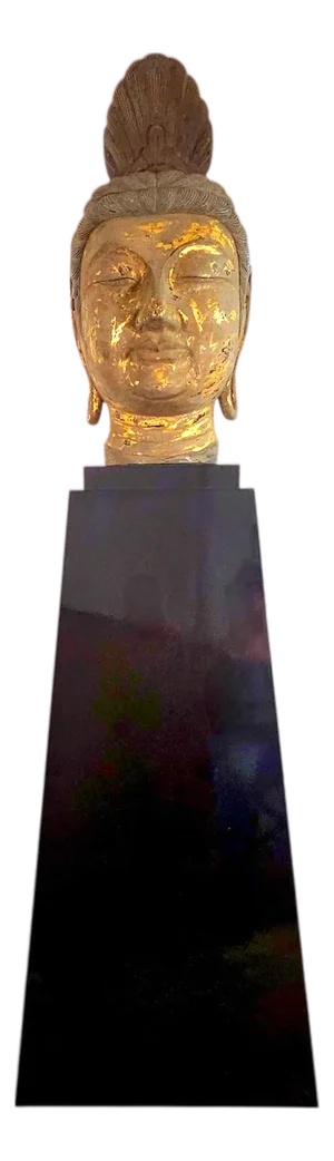 Monumental Thai-Style Buddha Head Sculpture on Lacquered Pedestal, 80"h