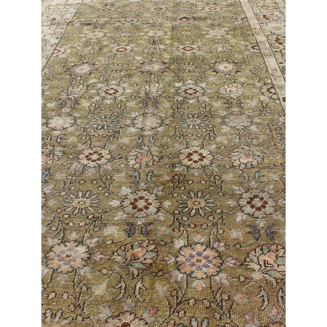 1920s Olive Green Antique Oushak Rug From Turkey With Blossoms and Palmettes For Sale - Image 5 of 9