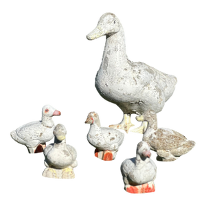 Painted Cast Iron and Stone Duck Garden Ornaments