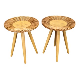 Rattan Side Tables by Jan Kalous for Uluv, 1970s, Set of 2 For Sale