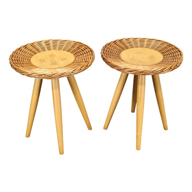 Rattan Side Tables by Jan Kalous for Uluv, 1970s, Set of 2 For Sale