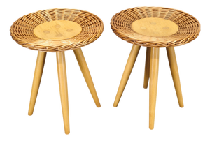 Rattan Side Tables by Jan Kalous for Uluv, 1970s, Set of 2