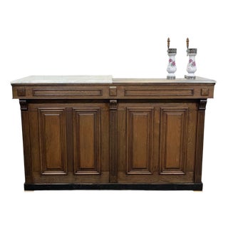 Bar Counter in Oak with Zinc and White Marble For Sale