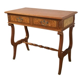 20th English Georgian Oak Two Drawers Lowboy or Desk With Lyre Legs For Sale